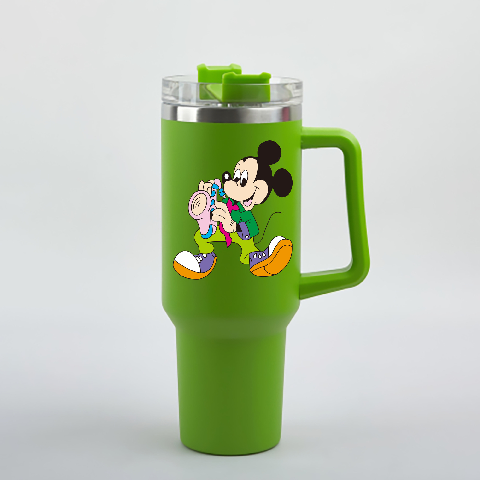 （画像用） ミッキーマウス Mickey Mouse 1200mL車用タンブラー - クリスタルステッカー（プラスチックストロー付き）